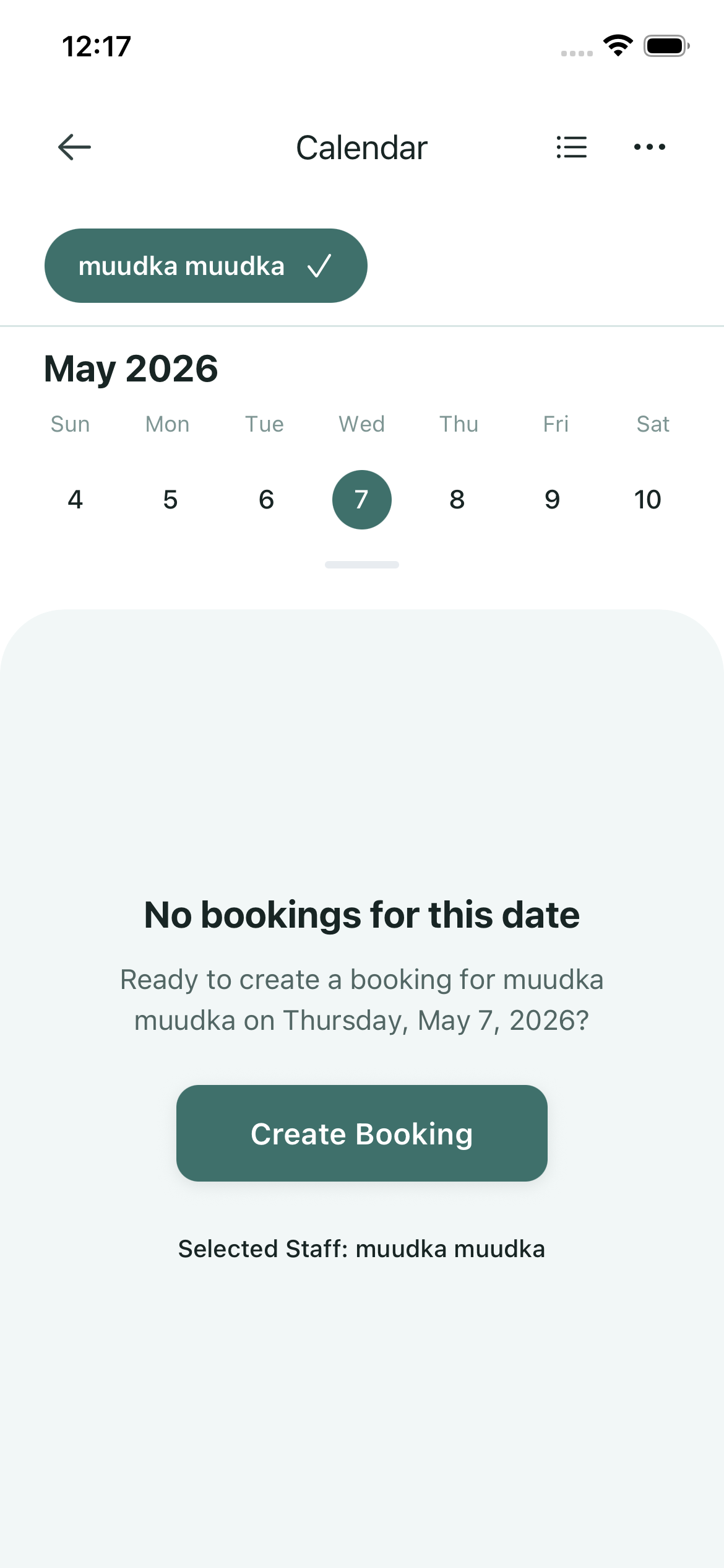 OpenSlot mobile app calendar screen